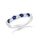 14K White Gold Diamond Band with 0.37ctw Diamonds and 0.49ctw Sapphires
