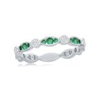 18K White Gold Diamond Band with 0.10ctw Diamonds and 0.14ctw Emeralds