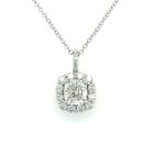 14K White Gold .94ctw Cushion Diamond Halo Pendant