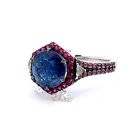 18K White Gold .64ctw Diamond and 4.36 Ruby/Kinite Dangling Ring