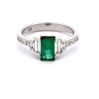 18K White Gold .49ctw Diamond and .64 Emerald Ring
