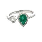 18K White Gold 0.65 CT Emerald Fashion Ring With 0.36 CT Diamonds