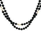 14K Yellow Gold 32" Onyx/Pearl/Gold Bead Necklace