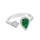 18K White Gold Split Ring with 0.65ctw Emerald and 0.36ctw Diamonds
