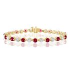 14K Yellow Gold Bracelet with 2.50ctw Diamonds and 2.48ctw Rubies