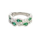 18K White Gold Ring with 0.67ctw Diamonds and 0.60ctw Emeralds