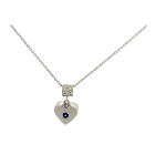 18K White Gold 1/10ctw Diamond and Sapphire Heart Slide Pendant and chain
