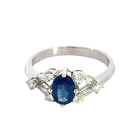 18K White Gold 1.00ctw Blue Sapphire and 0.35ctw Diamond Ring