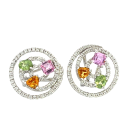 14K White Gold 1.64ctw Multi Sapphire and 0.39ctw Diamond Earrings