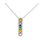 14K White Gold 1.29ctw Multi Sapphire and 0.18ctw Diamond Pendant