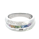 14K White Gold 0.62ctw Multi Sapphire and 0.05ctw Diamond Ring