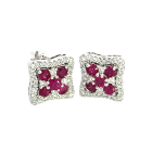 14K White Gold 0.80ctw Ruby and 0.32ctw Diamond Earrings