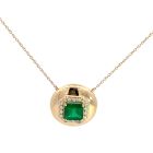 18K Yellow Gold 0.32ctw Diamonds and 1.71ctw Emerald Button Pendant