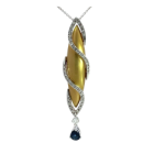 18K Yellow and White Gold 1/2ctw Diamond and Pear Sapphire Pendant
