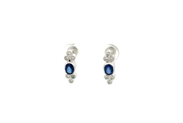 18K White Gold 1/4ctw Diamond and Sapphire Oval Earrings