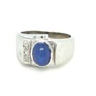 14K White Gold 1/15ctw Diamond and Linde Star Sapphire Ring