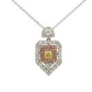 18K White Gold 0.27ctw Yellow Diamond Cushion with 0.19ct Pink Diamonds and 0.56ctw White Diamonds Halo Pendant
