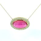 14K Yellow Gold 1.98ctw Diamond and 21.14ctw Cabochon Pink Tourmaline Pendant
