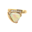 14K Yellow Gold 1/10ctw Diamond and 2.3ct Natural Opal Ring