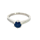 18K White Gold 0.90ctw Blue Sapphire and 0.12ctw Diamond Ring