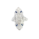 18K White Gold 3/8ctw Old Euro Diamond  and Sapphire Vintage Ring