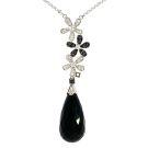 14K White Gold Black Agate and Diamond Necklace with 0.44ctw Diamonds and 0.32ctw Black Diamonds