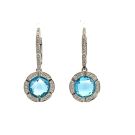 14K White Gold Blue Topaz Halo Drop Earrings with 0.54ctw Diamonds
