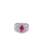 14K White Gold Pink Sapphire Oval and 1/4ctw Diamonds Ring