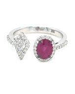 18K White Gold Diamond Bypass Ring with 0.46ctw Diamonds and 0.94ctw Ruby