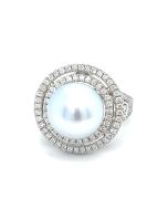 18K White Gold 1.52ctw Diamond and Pearl Ring