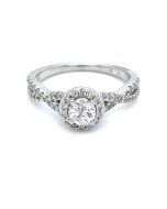 14K White Gold 3/4ctw Diamond with 1/3ct Round Center Engagement Ring