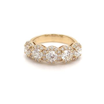14K Yellow Gold 1 5/8ctw Diamond 5-stone Halo Ring