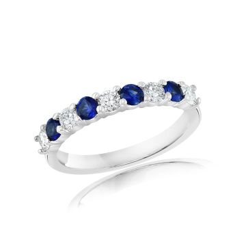 14K White Gold Diamond Band with 0.37ctw Diamonds and 0.49ctw Sapphires
