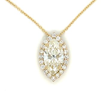 18K Yellow Gold GIA 2235446269 Marquise 2.02 KI1 VGVG None and 0.35ctw Marquise Diamond Halo Pendant