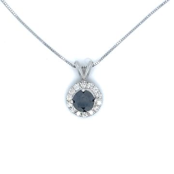 14K White Gold 7/8ctw Diamond Pendant with 1/2ct Black Diamond