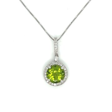 14K White Gold 1/6ctw Diamond and 1.72ct Peridot Pendant