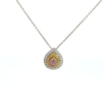 18K Two-Tone Diamond Necklace with 0.23cw White Diamonds, 0.13ctw Yellow Diamonds, and 0.12ctw Pink Diamonds