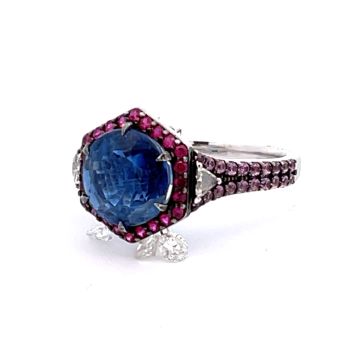 18K White Gold .64ctw Diamond and 4.36 Ruby/Kinite Dangling Ring