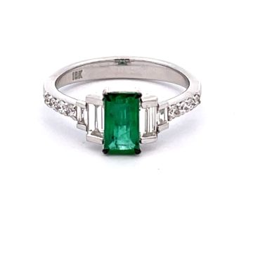 18K White Gold .49ctw Diamond and .64 Emerald Ring