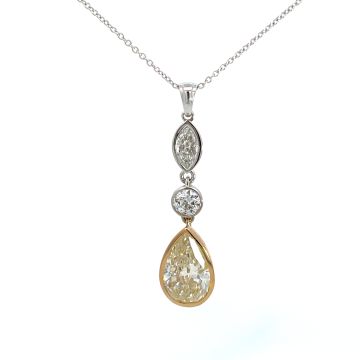 18K White and Yellow Gold 3.71ctw Diamond with 3.04ct Pear Shape Diamond Bezel Pendant