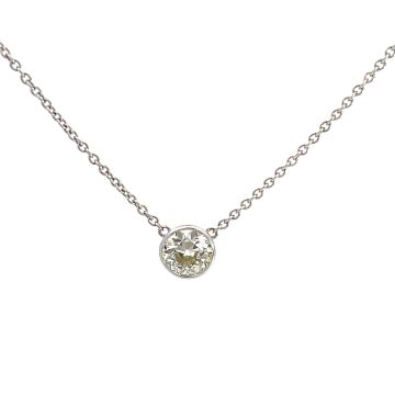 18K White Gold 1 1/2ct Old Euro Diamond Bezel Necklace