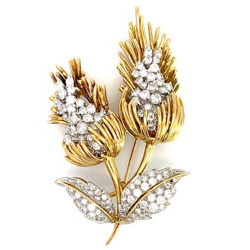 18K Multi - Tone Gold 5/1ctw Diamond Flower Brooch