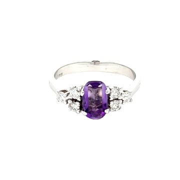 14K White Gold with 1/3ctw Diamonds and Amethyst Center