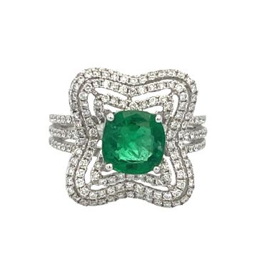 18K White Gold 1.82 CT Emerald Center Ring With 1.28 CT Diamond Accents
