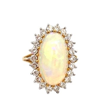 18K Yellow Gold 1/1ctw Diamond with Opal Center Stone