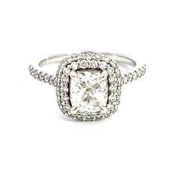 14K White Gold 1 1/2ctw Diamond Cushion Halo Engagement Ring GIA 2468757778 Cushion 1.01 H SI1 EXVG N