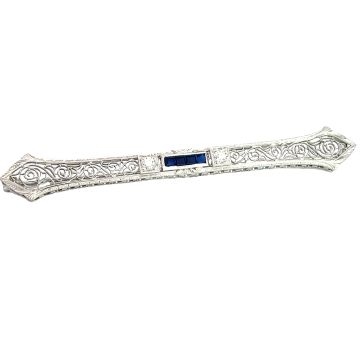 18K White Gold 1/6CTW Diamond and Sapphire Brooch