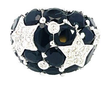 18K White Gold 0.51ctw Diamond Onyx Star Ring