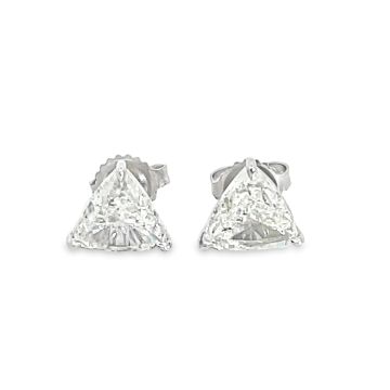 18K White Gold 3.43ctw Diamond Trilliant Stud Earrings GIA 6425971255 Trilliant 1.73 HSI2 EXEX None, GIA 7416893299 Trilliant 1.70 ISI1 EXVG Faint