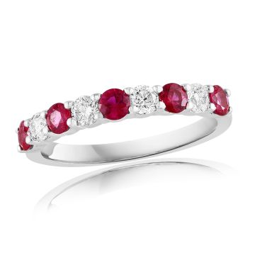 14K White Gold Ring with 0.60ctw Diamonds and 0.85ctw Rubies